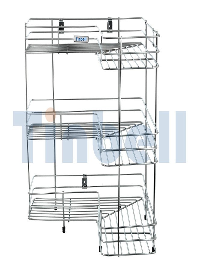 Tinbell Stainless Steel Kitchen Shelf (3 Shelf L-Shape Rack) - Image 4